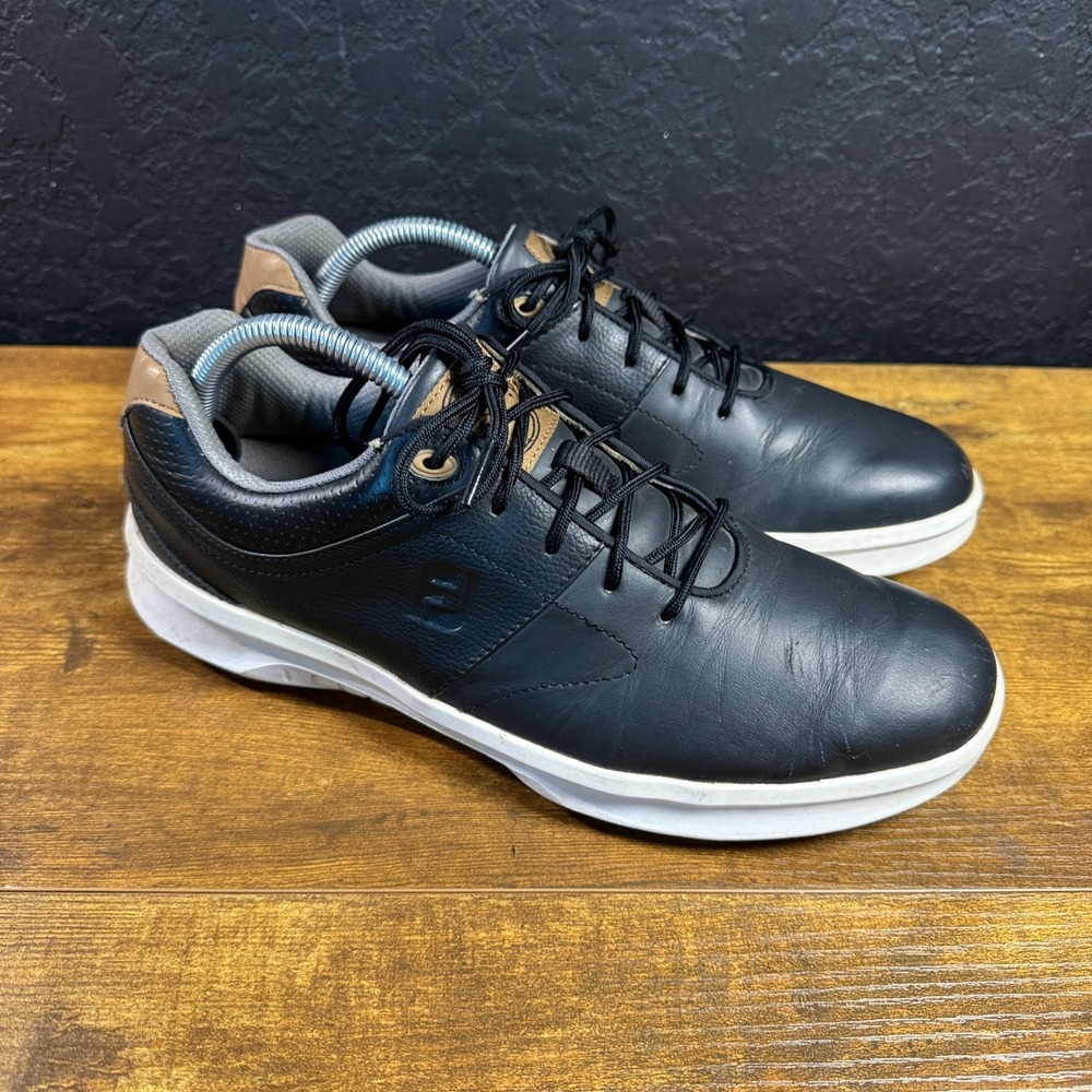 FootJoy Contour Series 54180 Black Tan Leather Spiked Golf Shoes Mens Size 9 M